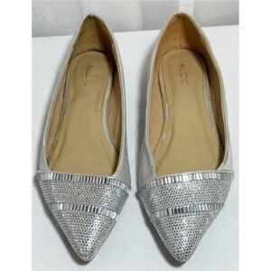 ALDO Flats - Silver Metallic Leather w/Rhinestones - Size 9 - SPARKLY!